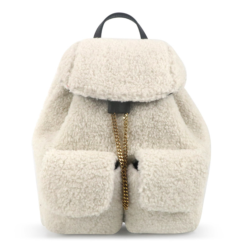 Soft glutinous rice white plush chain backpack